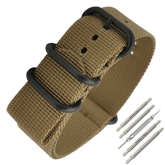 Cinturino Nato Masar ZULU 20mm Nylon Verde - Fibbia Oliva/Nero - Uomo - Cinturino Rigido e Spesso 2mm