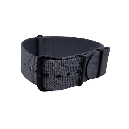 Cinturino NATO Masar 16 mm in nylon grigio scuro/fibbia nera - Morbido - Orologi leggeri per uomo e donna - Spessore 1 mm