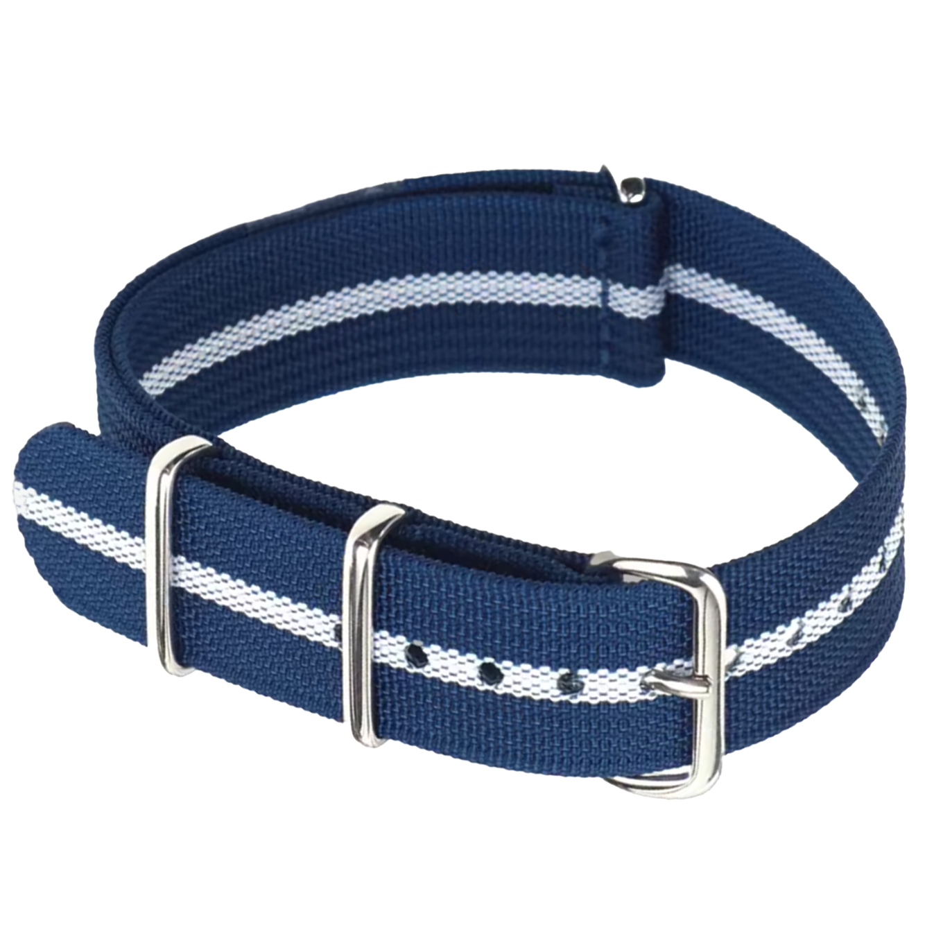 Cinturino NATO Masar blu bianco - Tessuto in nylon G10 - Fibbia lucida