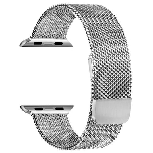 Bracciale in maglia milanese compatibile con cinturino Apple Watch iWatch - Doppia maglia milanese magnetica - Argento
