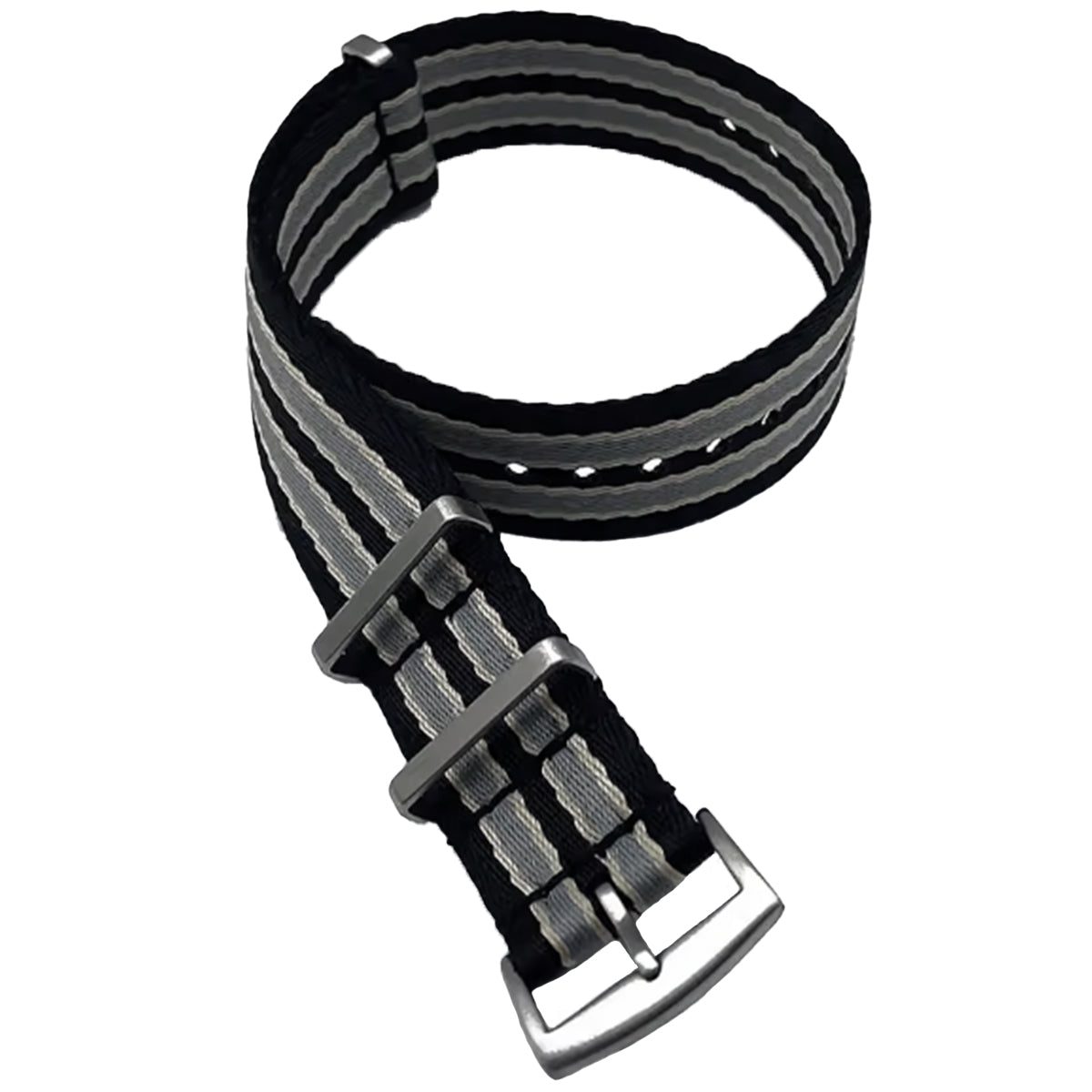 Cinturino Nato Masar 20mm James Bond Nero Grigio Chiaro - Nylon Intrecciato Morbido