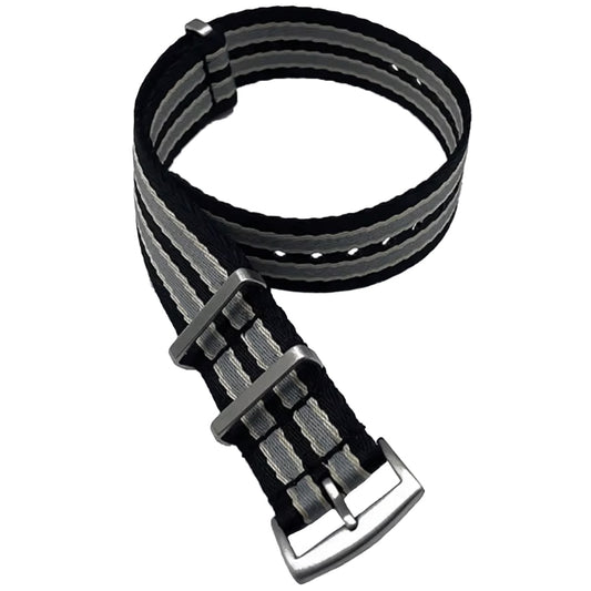 Cinturino Nato Masar 20mm James Bond Nero Grigio Chiaro - Nylon Intrecciato Morbido