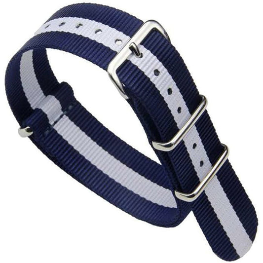 Cinturino in nylon Nato Masar blu navy bianco - 16 mm, 18 mm, 20 mm, 22 mm, 24 mm