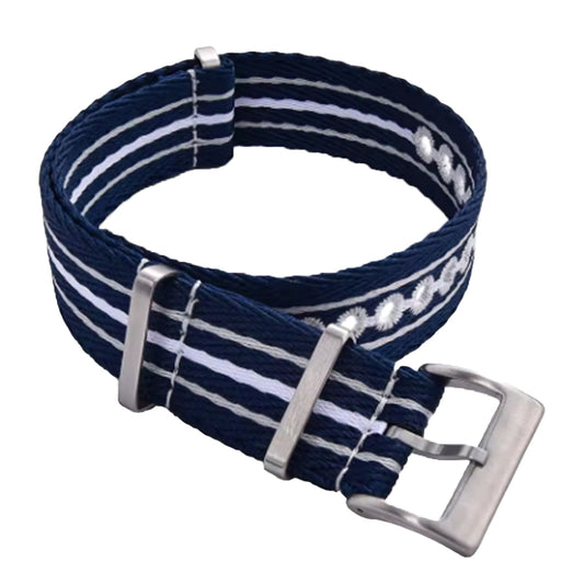 Cinturino Nato Masar blu navy bianco grigio - Nylon intrecciato 20 mm 22 mm