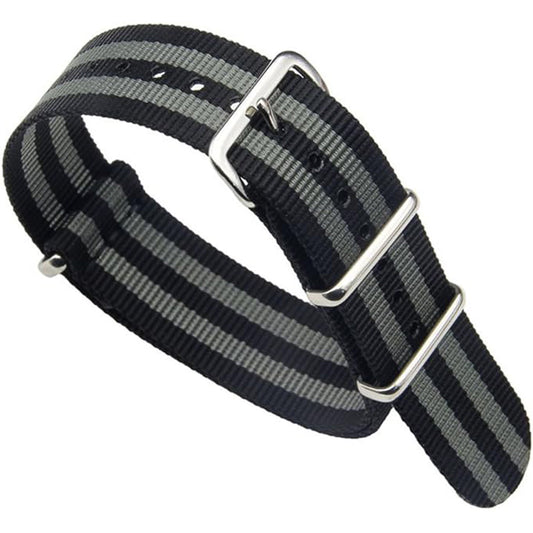 Cinturino per orologio Nato Masar nero con 2 cinturini grigi James Bond