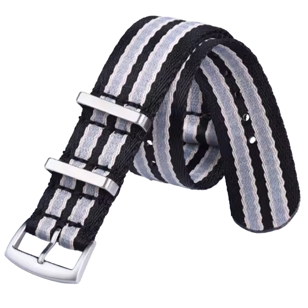 Cinturino Nato Masar 20mm James Bond Nero Grigio Chiaro - Nylon Intrecciato Morbido