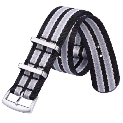 Cinturino Nato Masar 22mm James Bond Nero Grigio Chiaro - Nylon Intrecciato Morbido