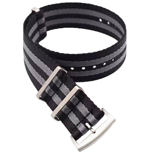 Cinturino Nato Masar 22mm James Bond Nero Grigio - Nylon Intrecciato Morbido