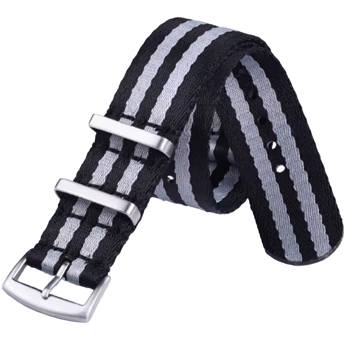 Cinturino Nato Masar 22mm James Bond Nero Grigio - Nylon Intrecciato Morbido