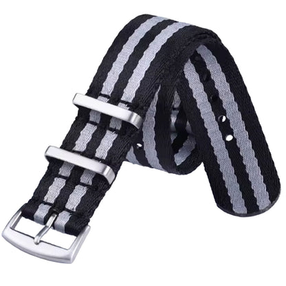 Cinturino Nato Masar 22mm James Bond Nero Grigio - Nylon Intrecciato Morbido