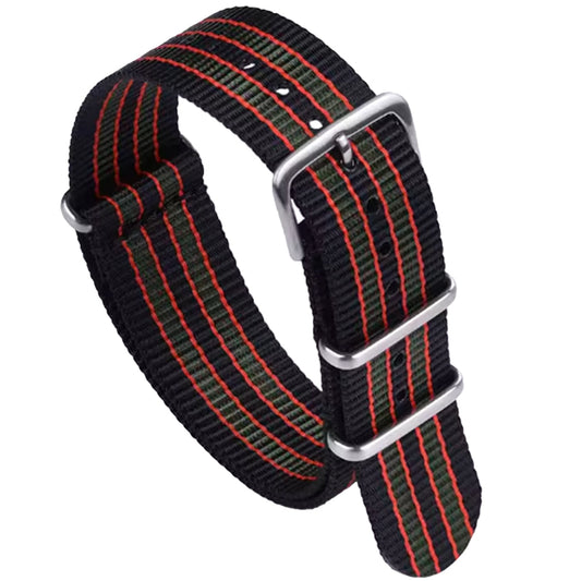 Cinturino Nato Masar 20mm James Bond Nylon Nero Rosso Verde