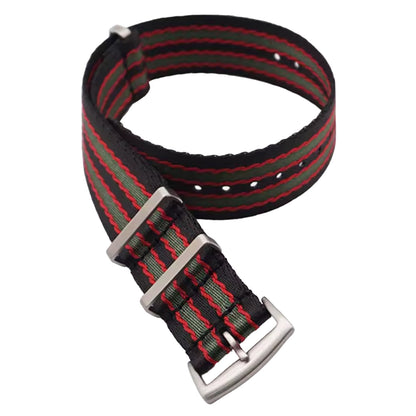 Cinturino Nato Masar 22mm James Bond Nero Rosso Verde - Nylon Intrecciato Morbido