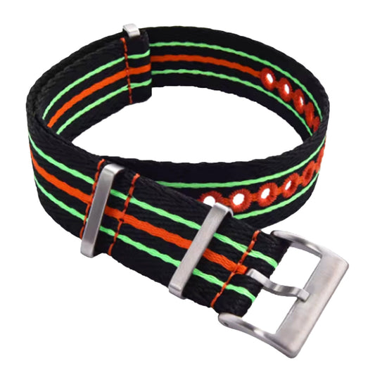 Cinturino Nato Masar Nero Rosso Verde Fluorescente - Nylon Intrecciato 20mm 22mm