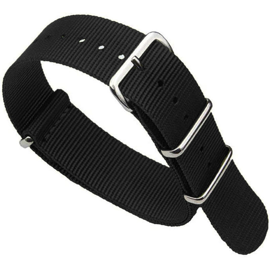 Cinturino Nato Masar in nylon nero - 16 mm, 18 mm, 20 mm, 22 mm, 24 mm