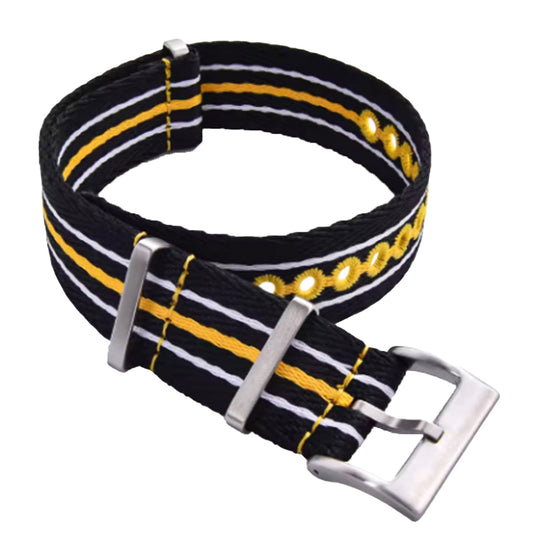 Cinturino Nato Masar Nero Giallo Bianco - Nylon Intrecciato 20mm 22mm