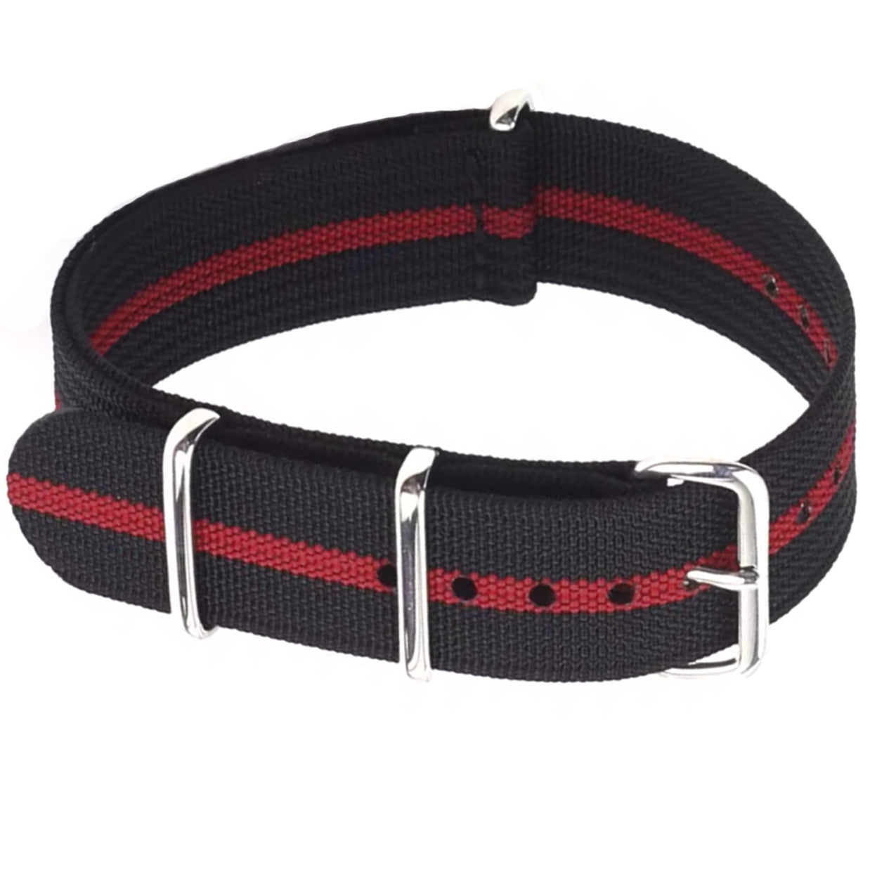 Cinturino NATO Masar nero rosso - Tessuto in nylon G10 - Fibbia lucida