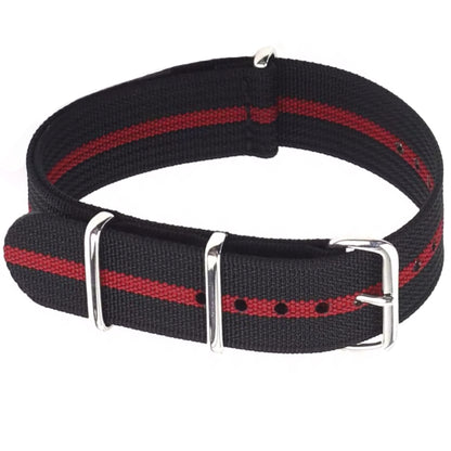 Cinturino NATO Masar nero rosso - Tessuto in nylon G10 - Fibbia lucida
