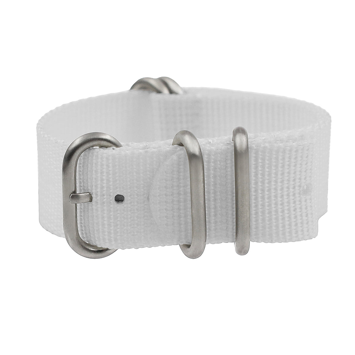 Cinturino Nato in nylon Masar ZULU da 22 mm - Bianco / Fibbia satinata - Uomo - Cinturino rigido spesso 2 mm