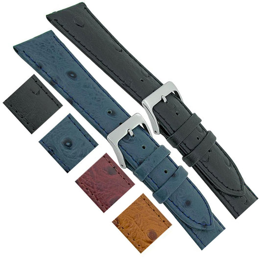 Masar 12mm a 20mm Struzzo - Pelle di mucca - Cinturino per orologio - Fibbia argento - Imbottitura 3,6mm