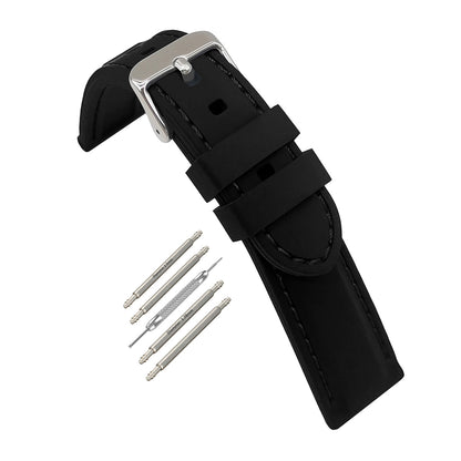 Masar Premium Silicone Nero/Fibbia Argento - Cinturino Orologio Uomo - Spessore 5,8mm
