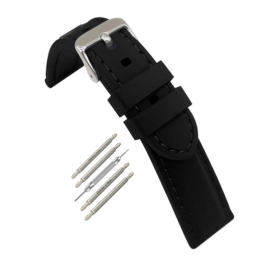 Masar Premium Silicone Nero/Fibbia Argento - Cinturino Orologio Uomo - Spessore 5,8mm