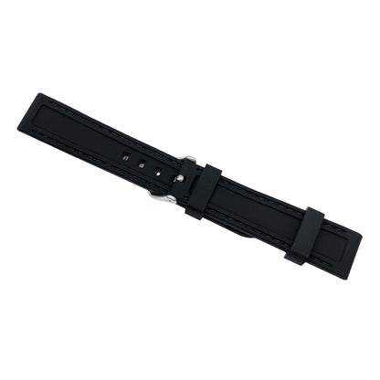 Masar Premium Silicone Nero/Fibbia Argento - Cinturino Orologio Uomo - Spessore 5,8mm