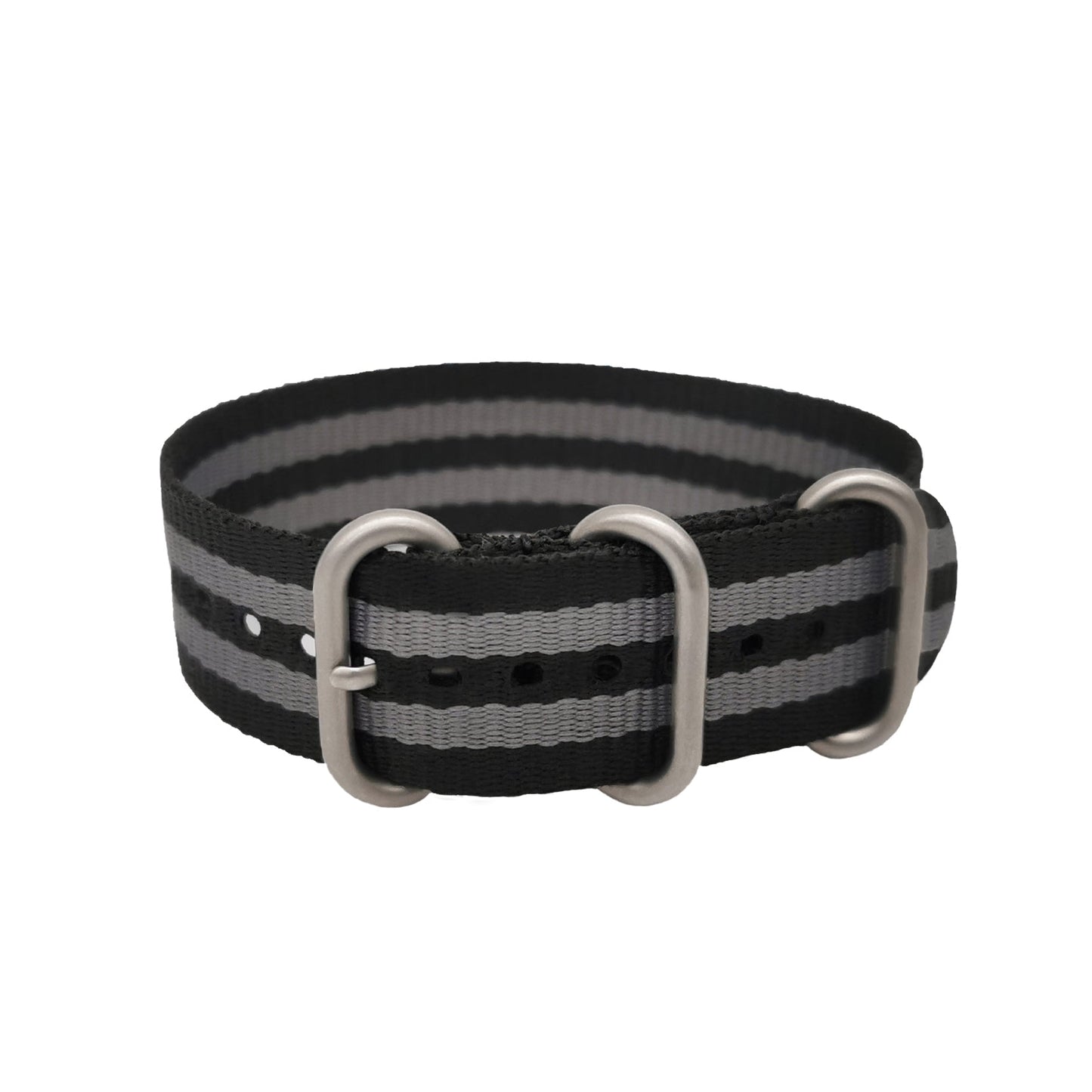 Masar ZULU Nylon Grigio / Nero / Fibbia Satinata - Speciale - Cinturino per Orologio Sottile