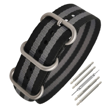 Masar ZULU Nylon Grigio / Nero / Fibbia Satinata - Speciale - Cinturino per Orologio Sottile