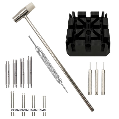 Kit Masar - Strumenti di riparazione - Maglie - Bracciali per orologi - con barre a molla e perni divisi 
