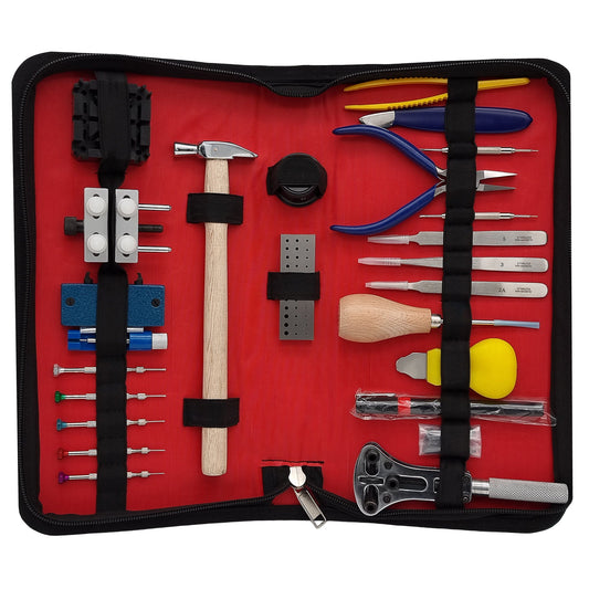 Kit di strumenti per la riparazione degli orologi Masar, orologiaio - Set in pelle
