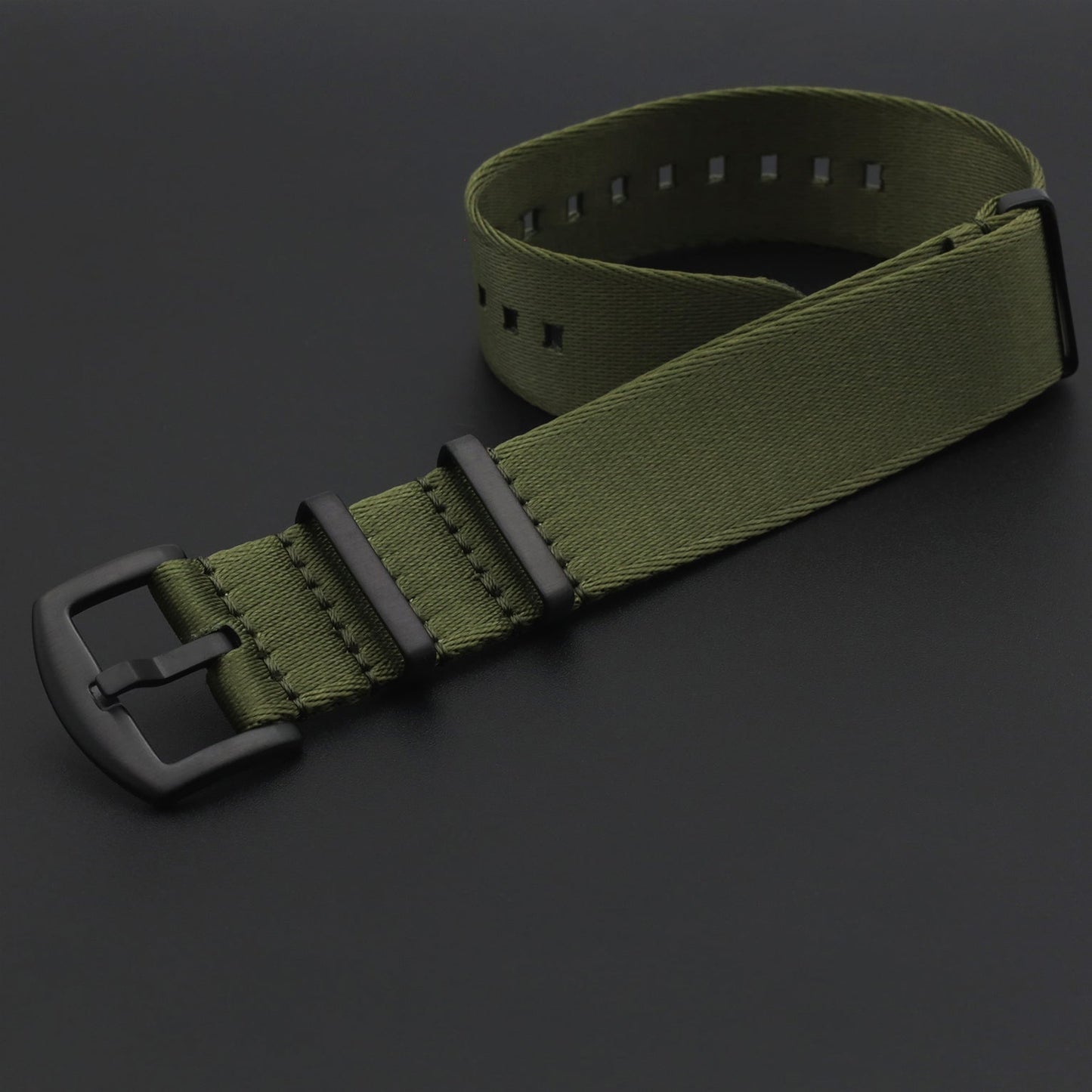 Masar NATO Nylon Army Green / Fibbia Nera - Morbido - Cinturino Orologio - Uomo