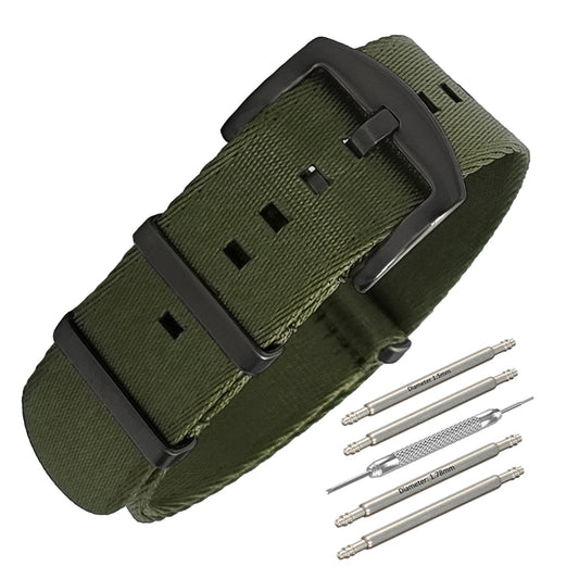 Masar NATO Nylon Army Green / Fibbia Nera - Morbido - Cinturino Orologio - Uomo