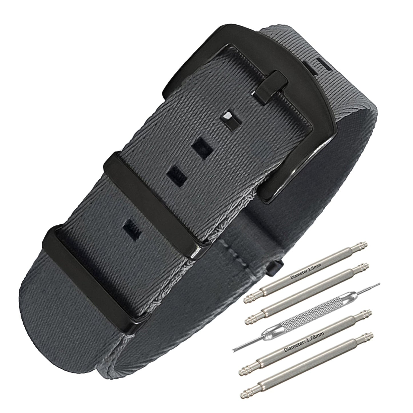 Masar NATO Nylon Grigio / Fibbia Nera - Morbido - Cinturino Orologio - Uomo