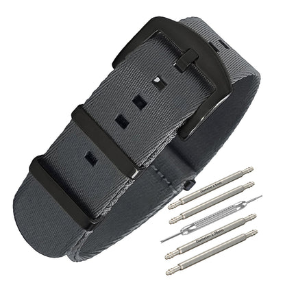 Masar NATO Nylon Grigio / Fibbia Nera - Morbido - Cinturino Orologio - Uomo