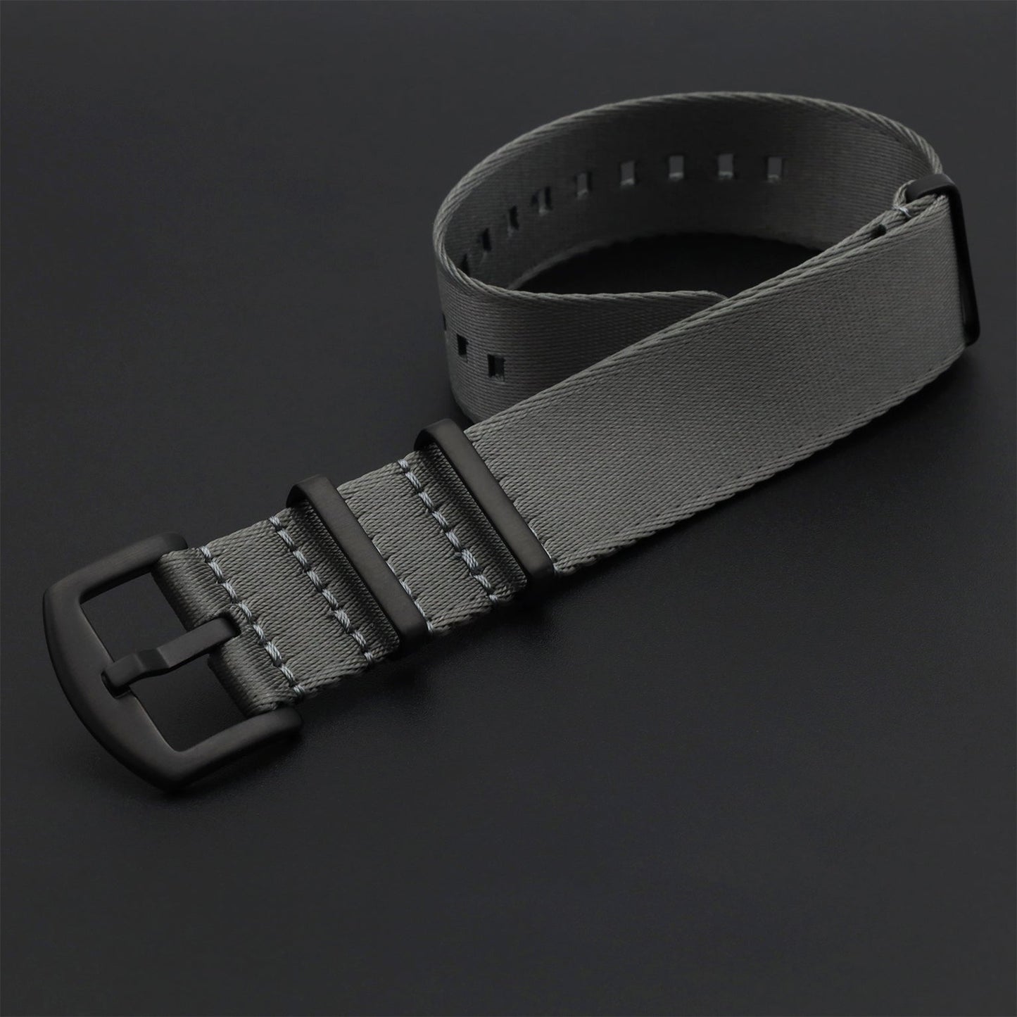 Masar NATO Nylon Grigio / Fibbia Nera - Morbido - Cinturino Orologio - Uomo