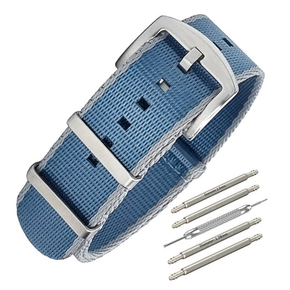 Masar NATO Nylon Grigio Chiaro / Blu / Fibbia Satinata - Cinturino Orologio - Uomo