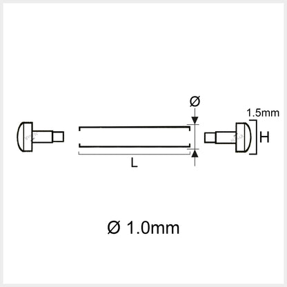 Rivetto - 10mm a 24mm Ø 1,0mm - Testa H Ø 1,5mm - Chiusura per cinturino orologio - 2 Pz