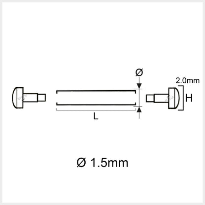 Rivetto - 10mm a 30mm - Ø 1,5mm - Testa H Ø 2,0mm - Chiusura per cinturino orologio - 2 Pz