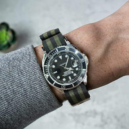 Cinturino NATO per orologio, nero, verde-kaki, Rolex, Tudor Black Bay, Briston, Seiko, 18 mm, 20 mm, 22 mm