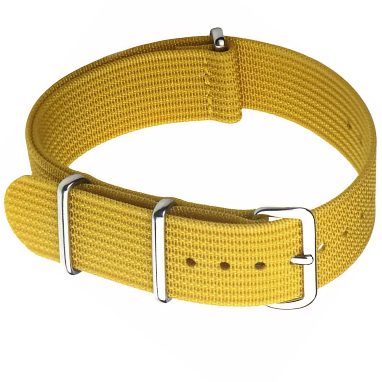 Cinturino NATO Masar giallo senape - Tessuto in nylon G10 - Fibbia lucida