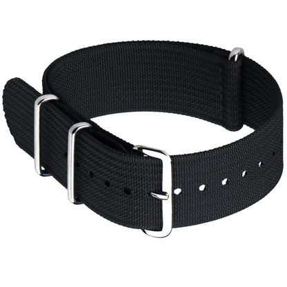 Cinturino Nato Masar nero - Tessuto in nylon G10 - Fibbia lucida