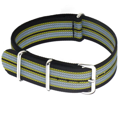 Cinturino NATO Masar James Bond - Nero Giallo Grigio - Tessuto in nylon G10 - Fibbia lucida
