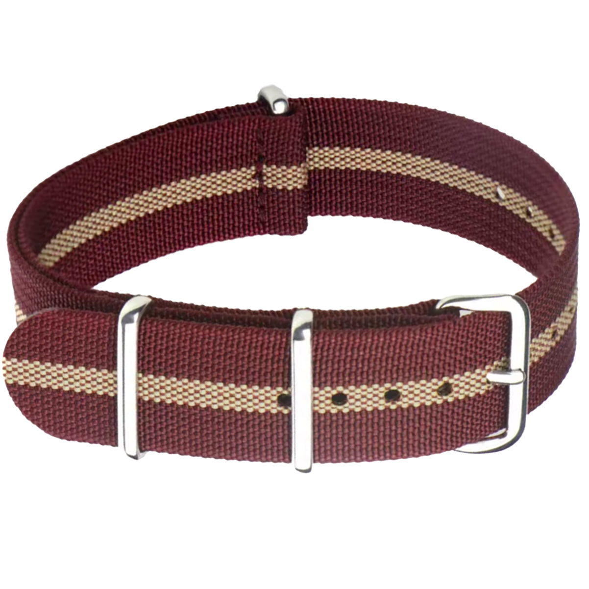 Cinturino NATO Masar Bordeaux Khaki - Tessuto in nylon G10 - Fibbia lucida