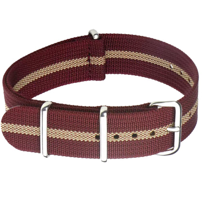 Cinturino NATO Masar Bordeaux Khaki - Tessuto in nylon G10 - Fibbia lucida