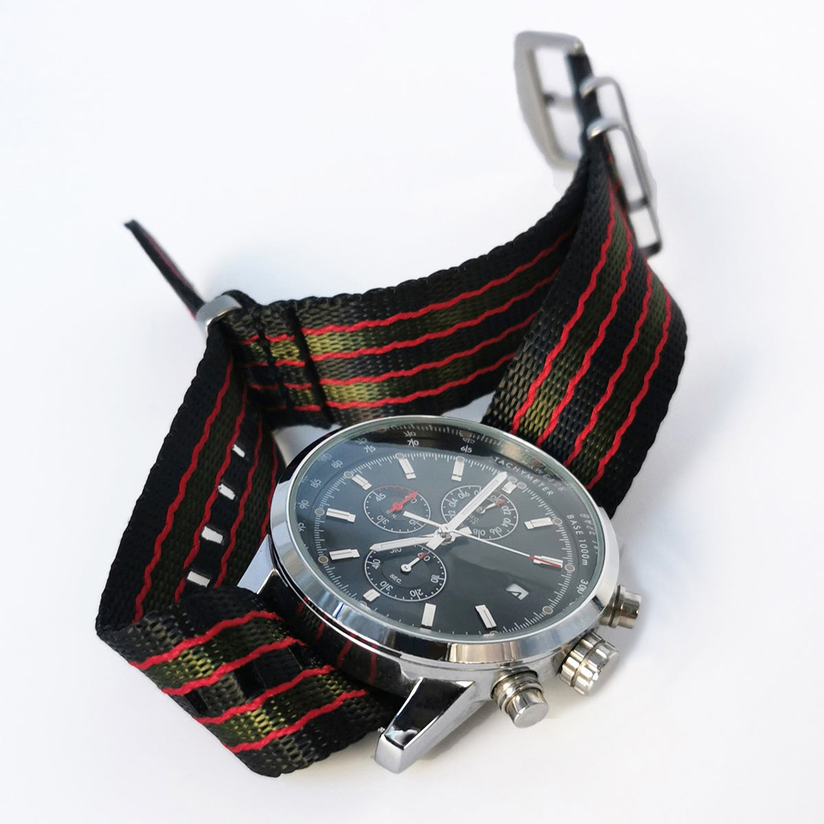 Masar NATO Nylon James Bond - Originale - Nero / Rosso / Verde / Fibbia Satinata - Cinturino Orologio - Uomo