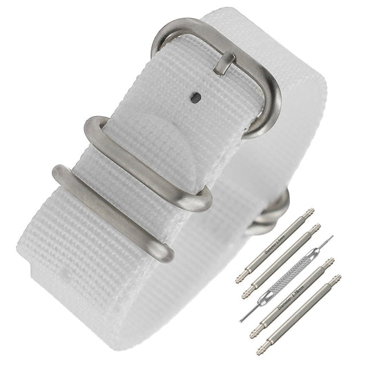 Cinturino Nato in nylon Masar ZULU da 22 mm - Bianco / Fibbia satinata - Uomo - Cinturino rigido spesso 2 mm