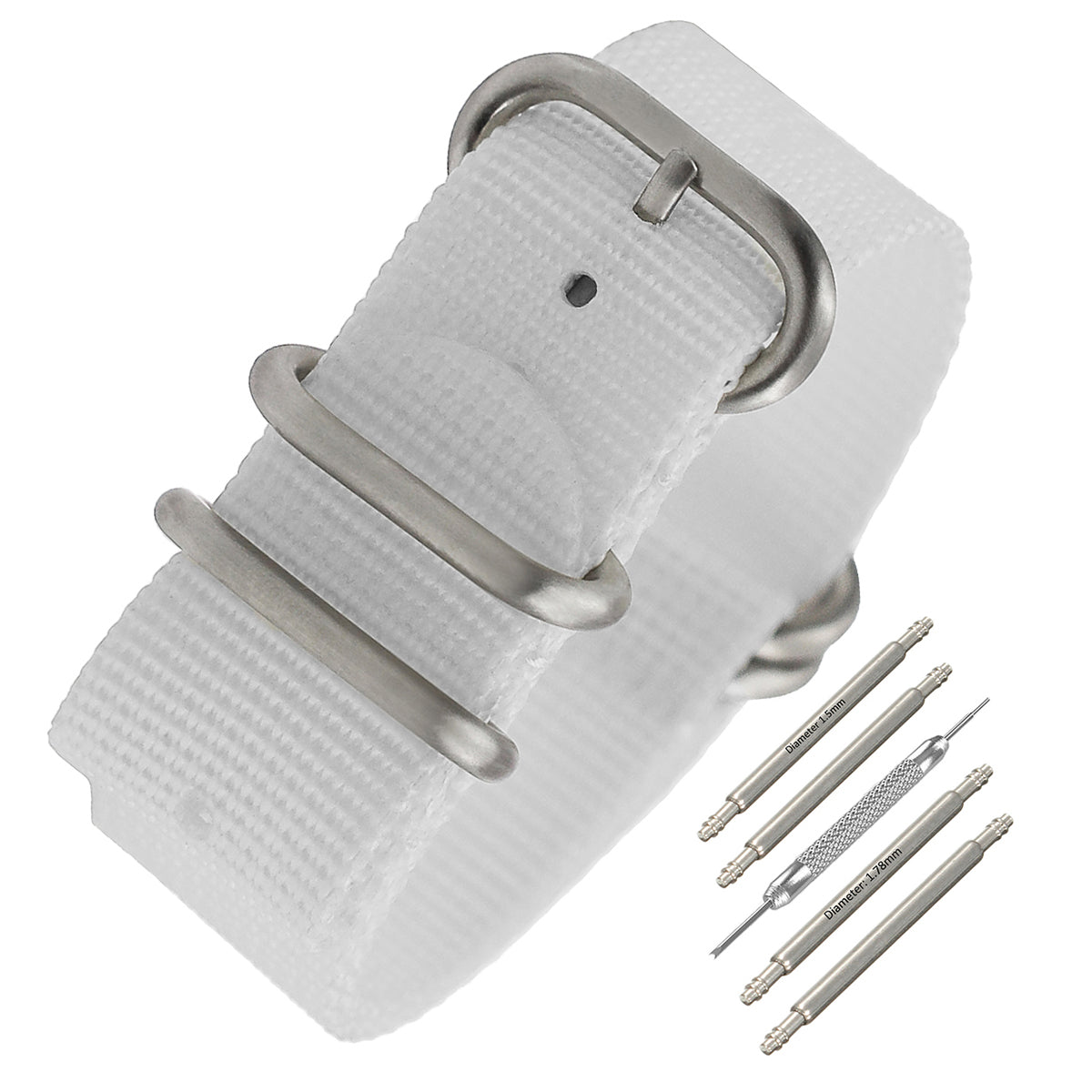 Masar ZULU Nato Nylon Bianco / Fibbia Satinata - Cinturino per Orologio - Uomo - Rigido e Spesso 2 mm