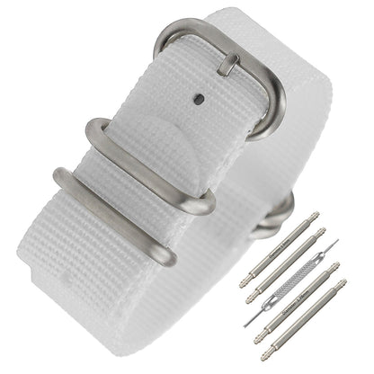 Masar ZULU Nato Nylon Bianco / Fibbia Satinata - Cinturino per Orologio - Uomo - Rigido e Spesso 2 mm