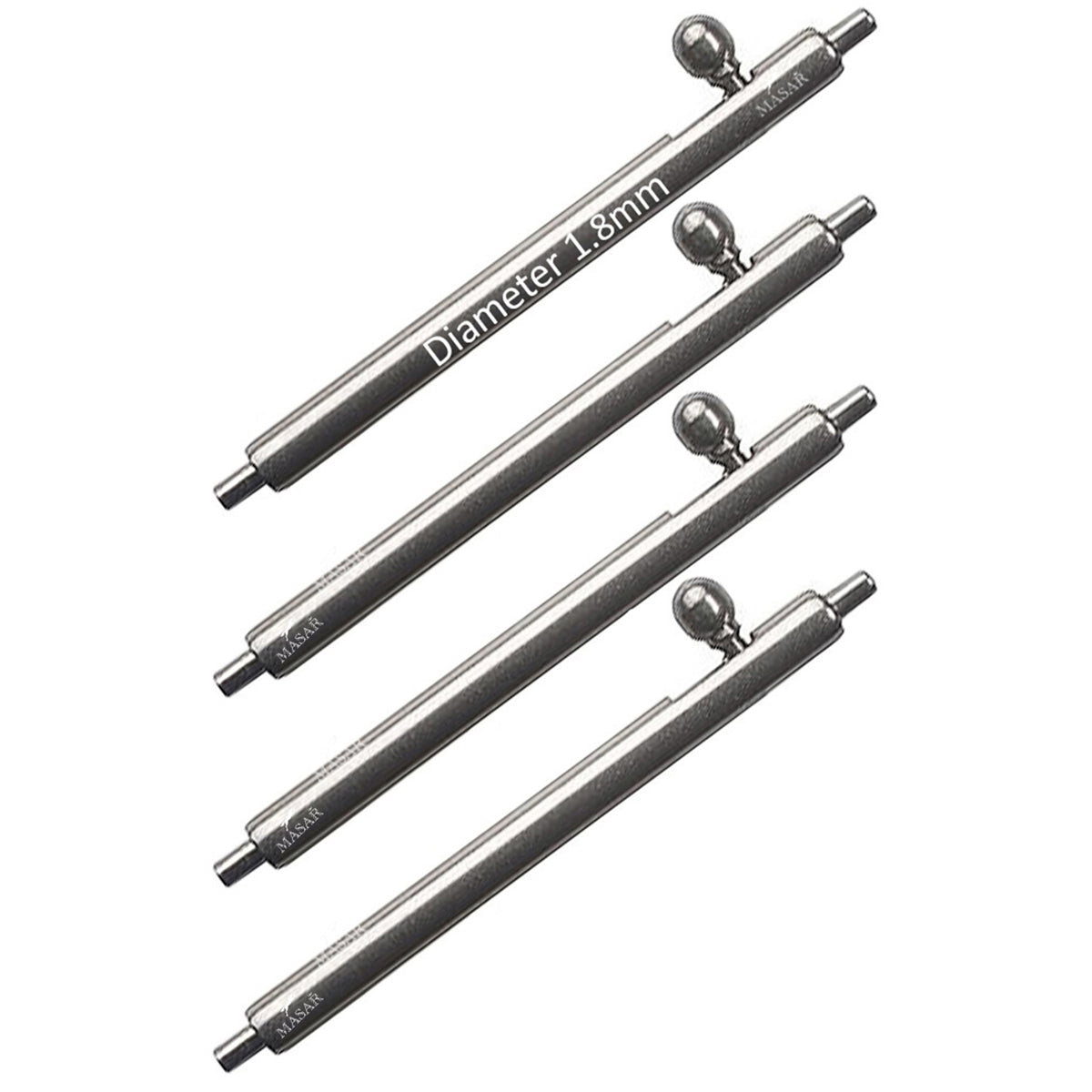 Masar Xsa Ø 1,8mm Barra a Molla per Cinturino Orologio - Sgancio Rapido - Acciaio Inossidabile - 0,8mm 4 Pezzi