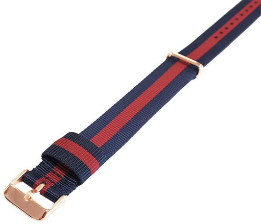 Masar NATO Nylon Blu / Rosso / Oxford / Fibbia Oro Rosa - Cinturino Orologio